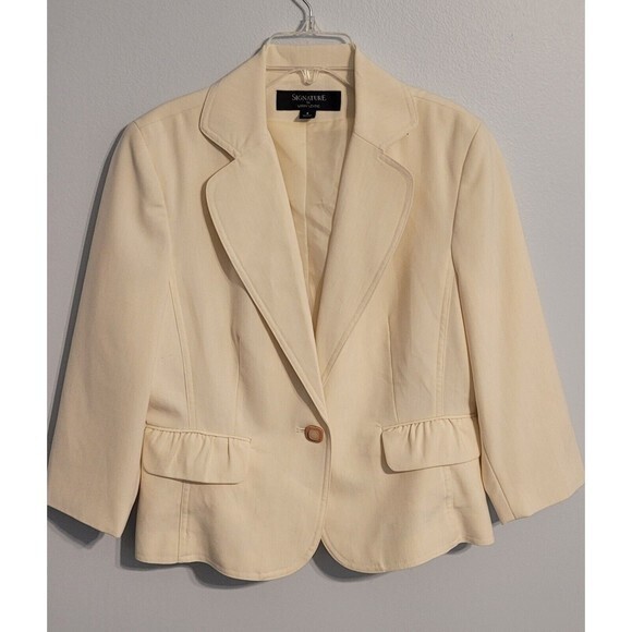 Signature By Larry Levine Women’s Cream‎ One Button Blazer Jacket Size 8 - Picture 1 of 10